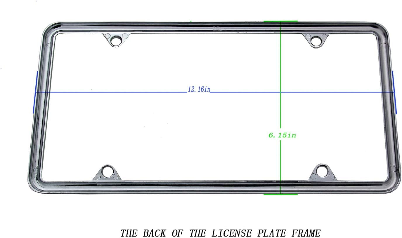 Chromium-Plated License Plate Frame - Made from Zinc Alloy to Prevent Rust, Comes with Stainless Steel Screws and Plastic Caps; 1 Package, Chrome Finish.