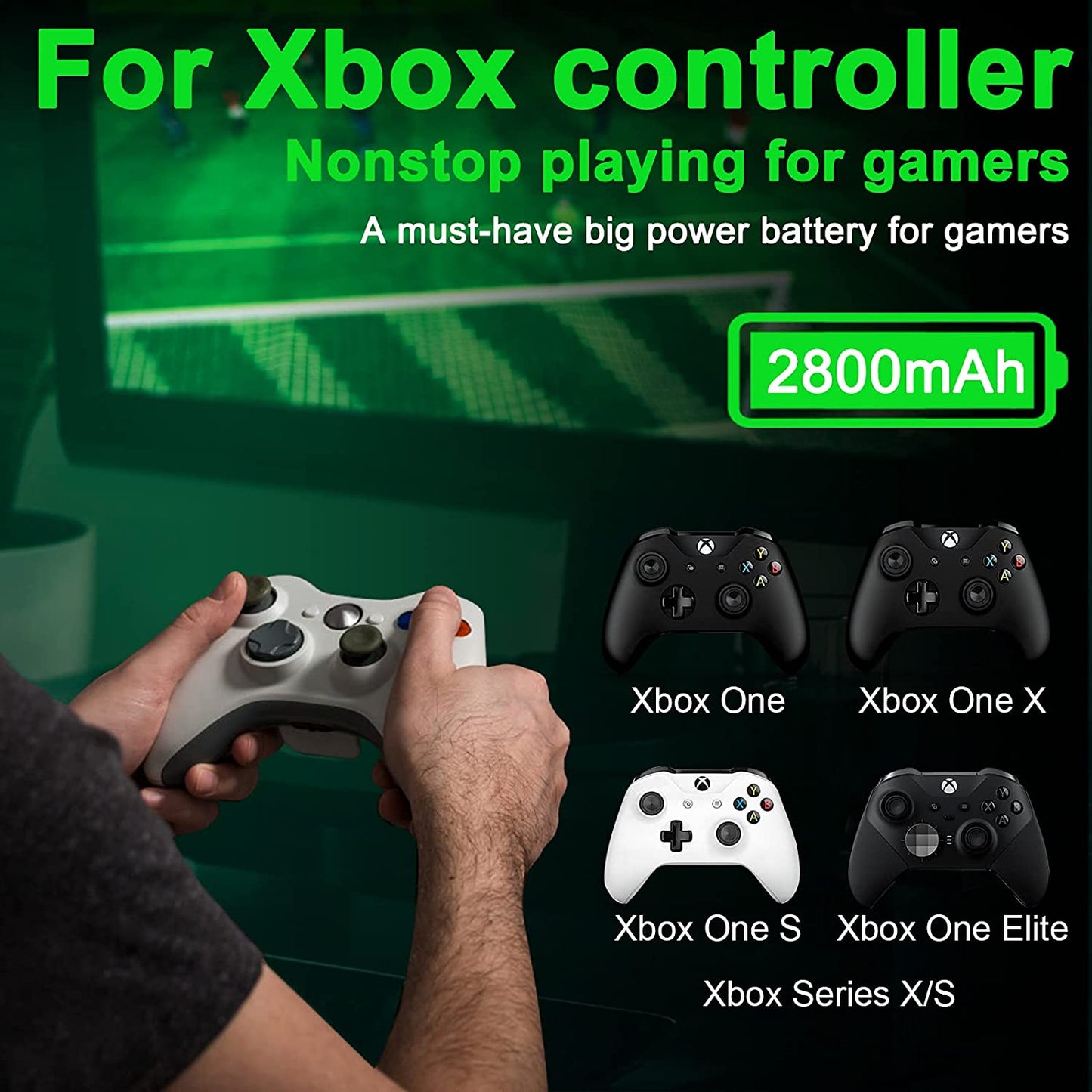 2800mAh Controller Battery Pack - Designed for Xbox One, Xbox Series X, Xbox Series S, Xbox One S, Xbox One X, and Xbox One Elite Controllers - Includes 2x 2800mAh Rechargeable Batteries and a Charger.