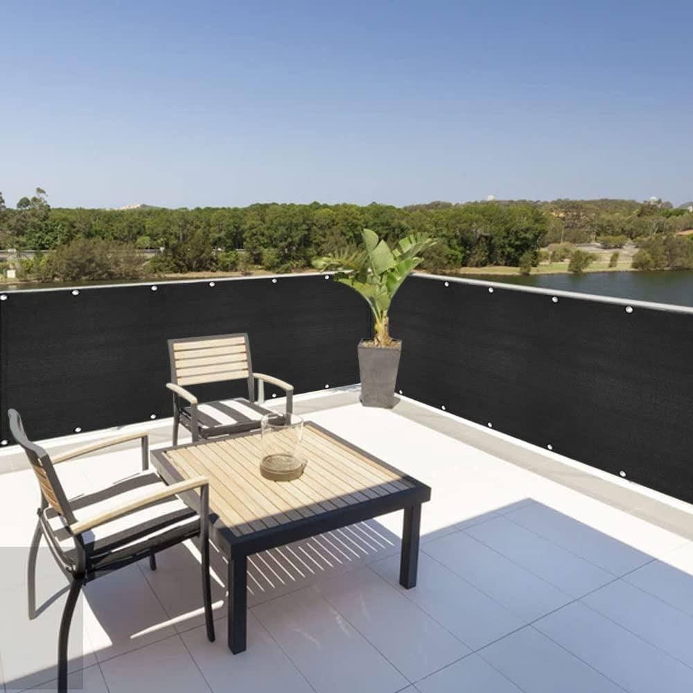 UV-Resistant Balcony Privacy Screen Fence, 3ft x 16.4ft Patio Mesh Windscreen Deck Fence for Apartment Outdoor Patio Backyard with Cable Ties and Rope, Black