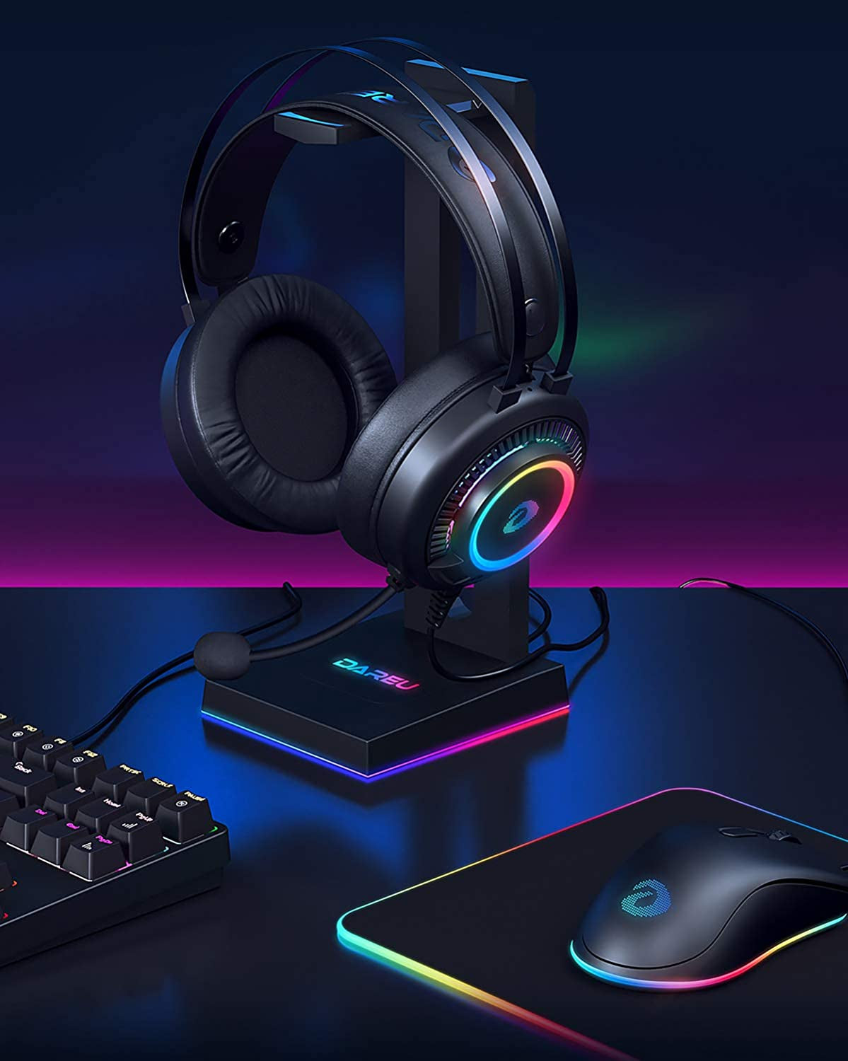 USB Gaming Headset with Microphone - Enhanced 7.1 Stereo Surround Sound, RGB Lighting, and Noise Canceling Mic - Compatible with PC, Mac, and Laptop