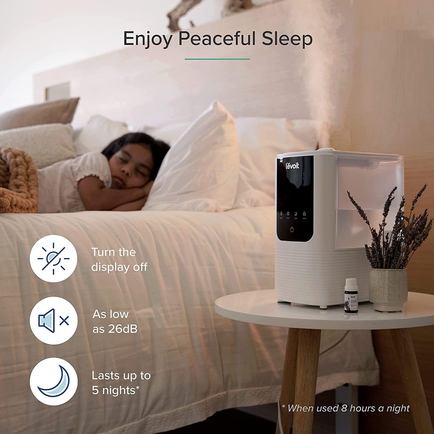 Humidifier for Bedroom Large Room Home, Oasismist Smart Cool and Warm Mist Humidifiers, Auto Customized Humidity, Ultrasonic Top Fill Oil Diffuser for Baby and Plants, Quiet, 4.5L, White
