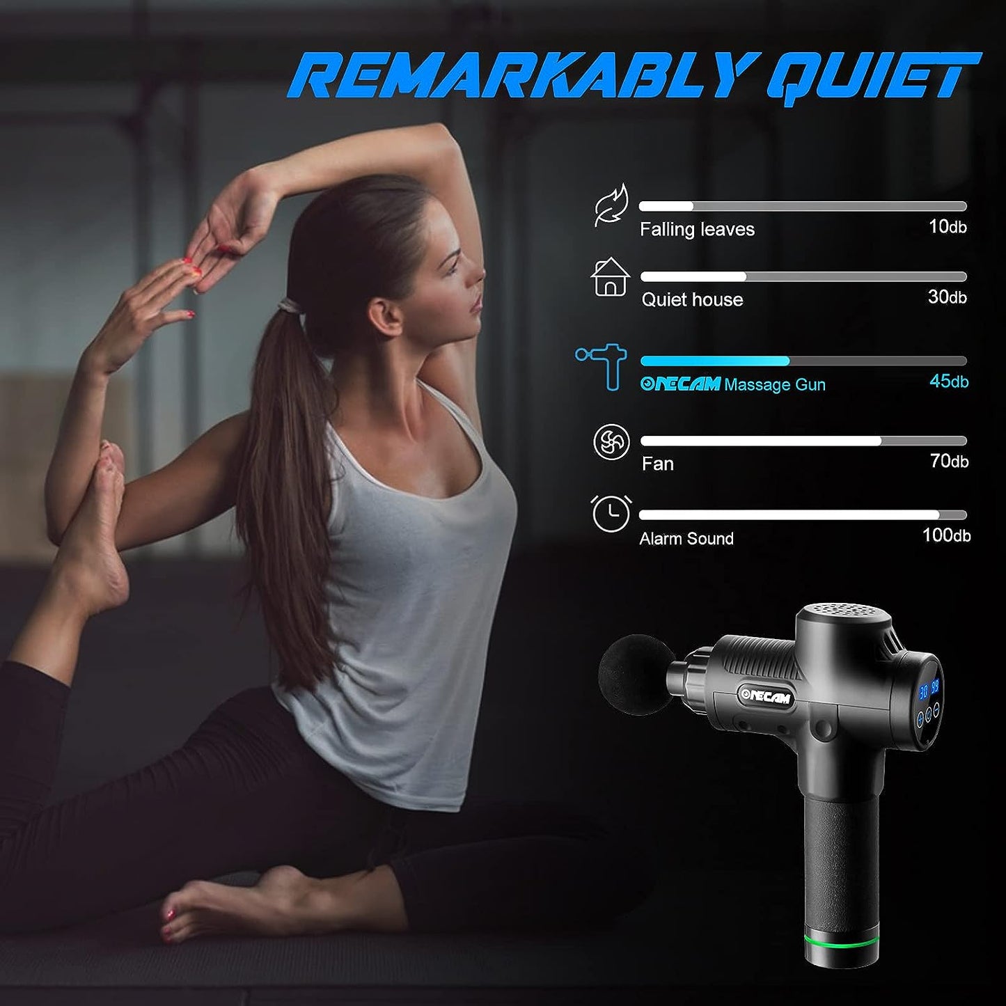 Deep Tissue Massage Gun - Cordless Handheld Electric Percussion Massager - Offers Up to 30 Speeds - Includes 7 Massage Heads for Targeting Muscles in the Back, Neck, Legs, and Shoulders
