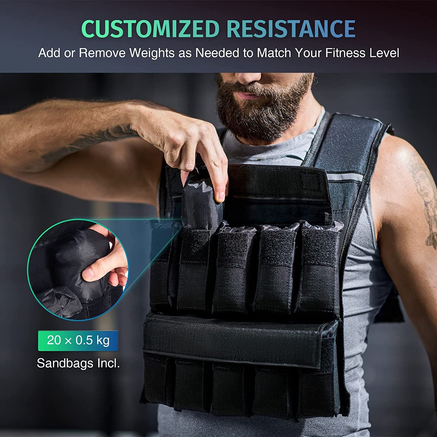 Adjustable Weighted Vest for Strength Training and Fitness - Includes Weights and Weight Bars/Iron Sandbag - Ideal for Home Exercise - Suitable for Men and Women