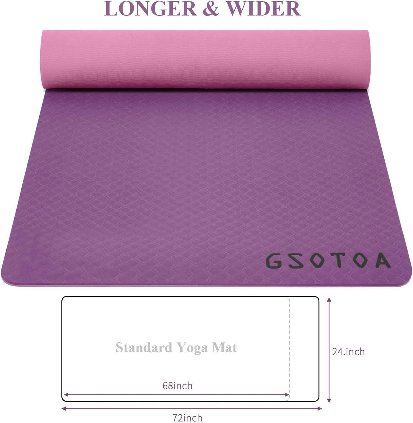 Non-Slip Yoga Mat with Thickness for Fitness Exercises, Comes with Easy-Cinch Yoga Mat Carrier Strap - Suitable for Home Gym Workouts