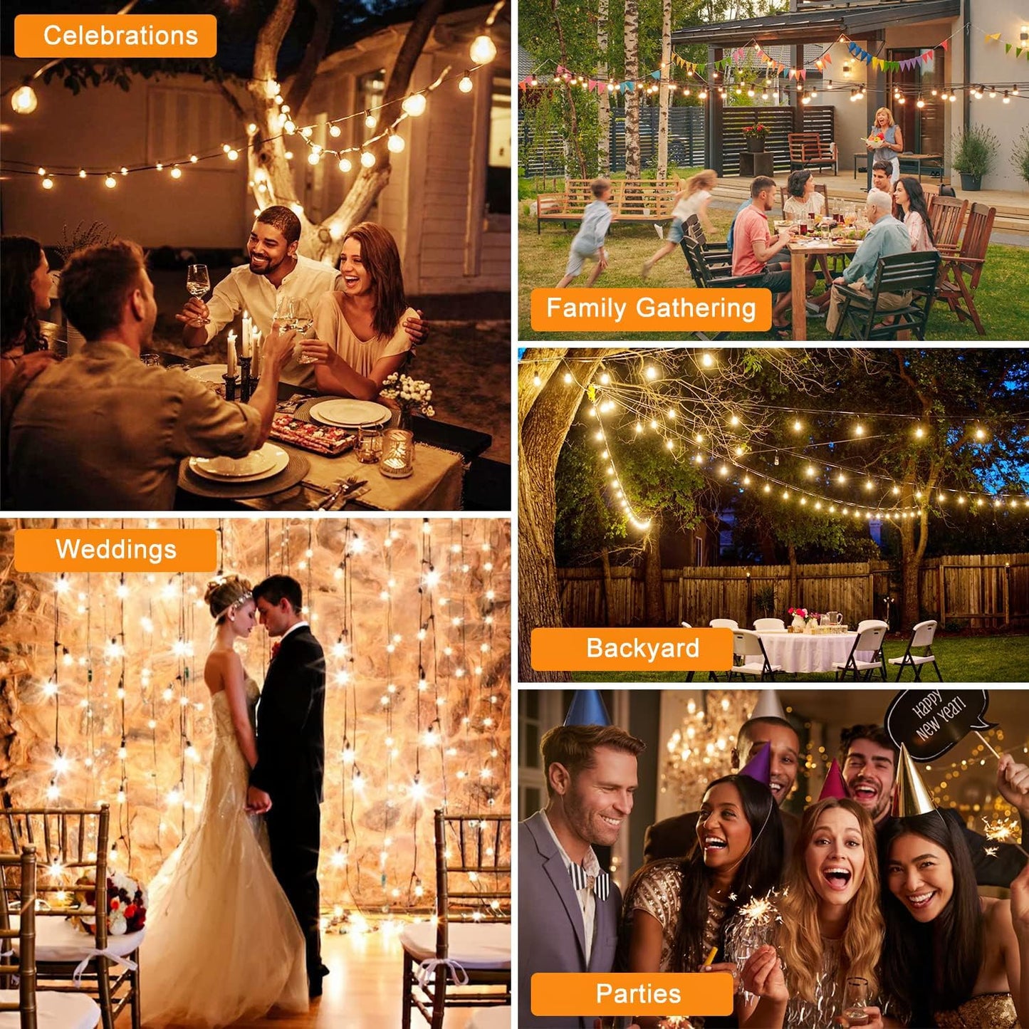 36FT Waterproof Globe Patio String Lights with 35 Edison Glass Bulbs (5 Spare) - Outdoor String Lights for Backyard, Porch, Balcony, and Party Decor, Connectable, Warm White Light