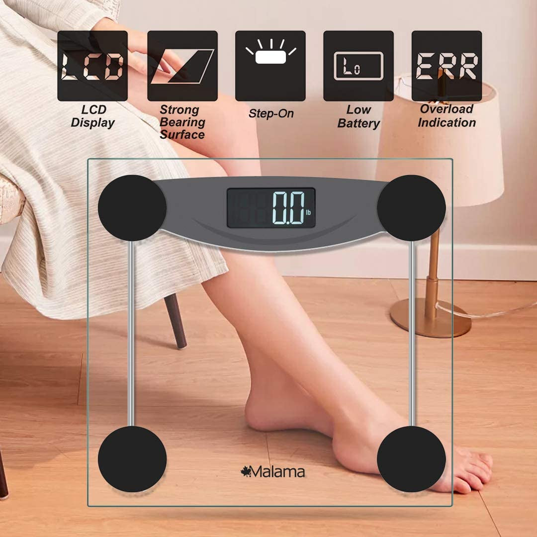 Precision Digital Body Weight Scale: Step-On Technology, LCD Backlit Display, and Accurate Weight Measurements up to 400 lbs Capacity. Color: Black.
