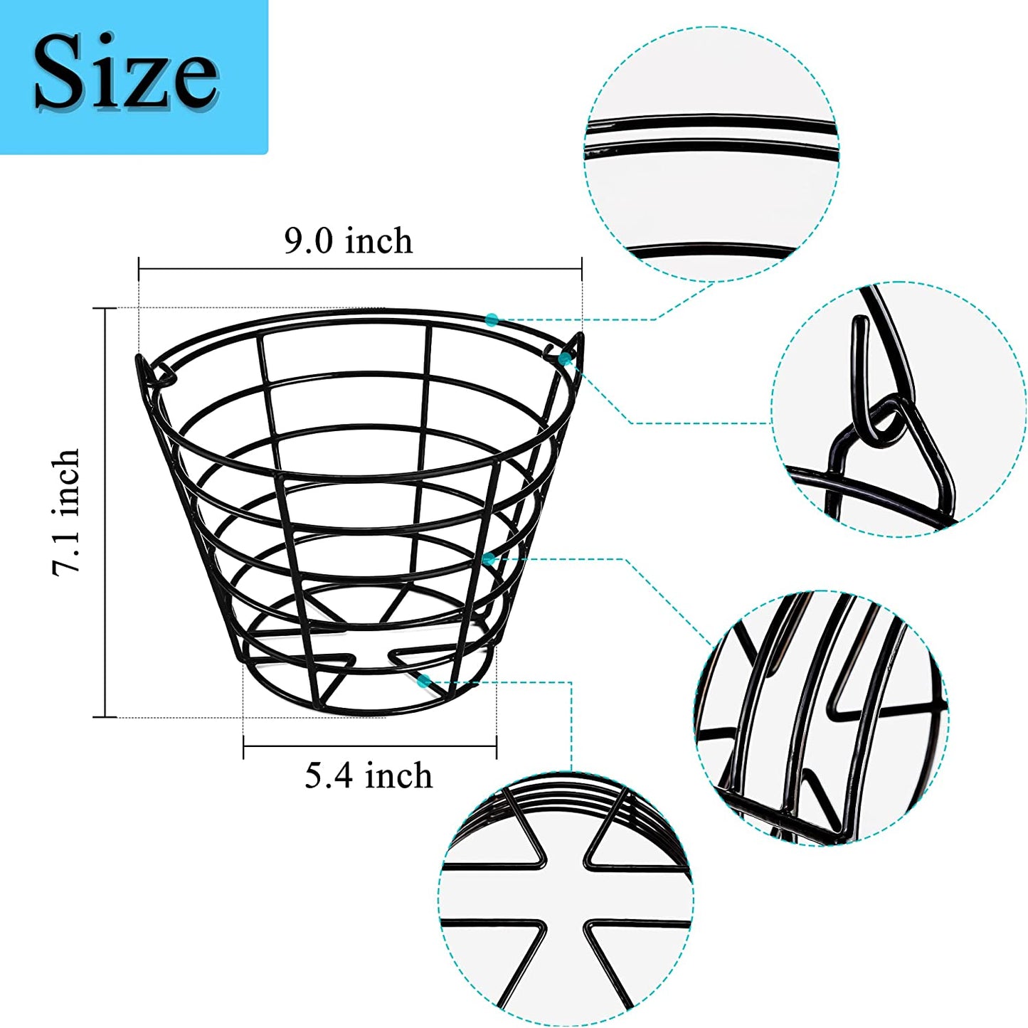 Golf Ball Basket - Durable Golf Ball Bucket for Practice and Competition - Anti-rust Black Finish