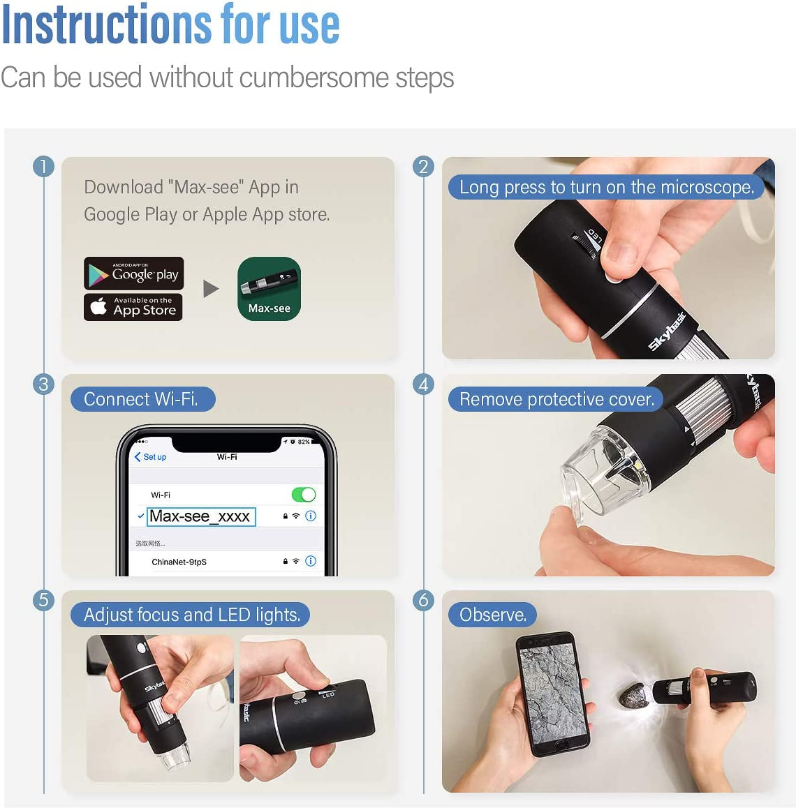 Portable Wireless Digital Microscope, 50X-1000X Magnification, WiFi Connectivity, Adjustable Stand, HD USB Microscope Camera for Iphone, Android, Ipad, Windows, Mac Computers