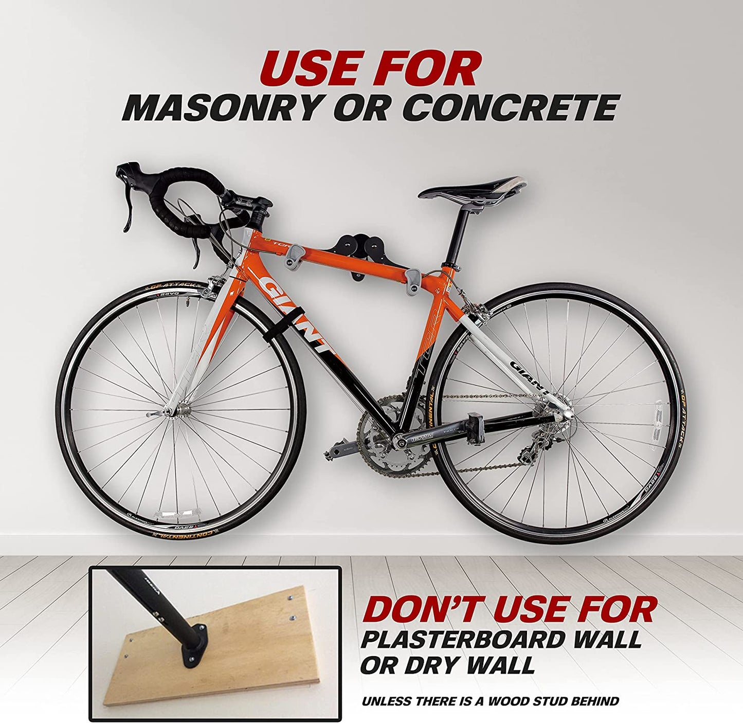 Bike Horizontal Wall Hanger - Adjustable Angle, Single Storage Mount (Black)