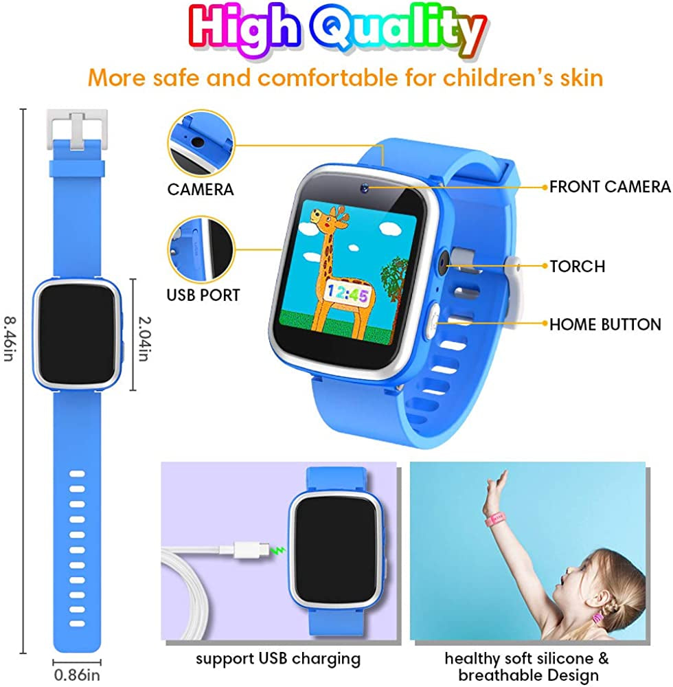 Kids Smart Watch: Perfect Birthday Gift for Boys and Girls Age 3-12. Features Built-in Selfie Camera, Multi-Function Touchscreen Smartwatch, and is Suitable for Ages 3-9.