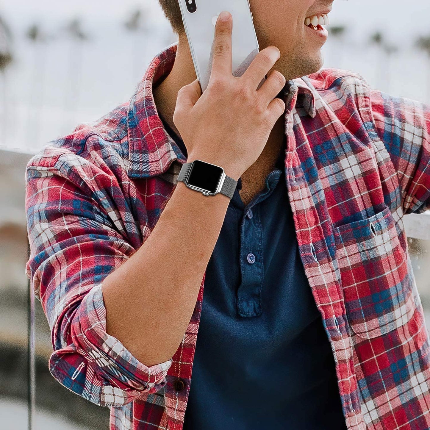 Stainless Steel Bracelet Strap - Compatible with Apple Watch Band 38mm 40mm 41mm Series SE 8/7/6/5/4/3/2/1; Features Unique Magnet Lock for Secure Fit; Available in Space Gray.