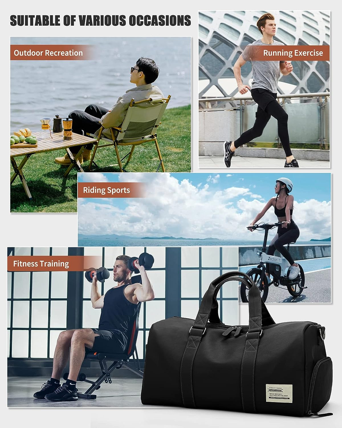 Waterproof Leather Gym Duffle Bag - Large Sports Bag for Travel - Features Shoes Compartment and Wet Bag - Suitable for Men and Women - Ideal for Weekends and Overnight Trips.