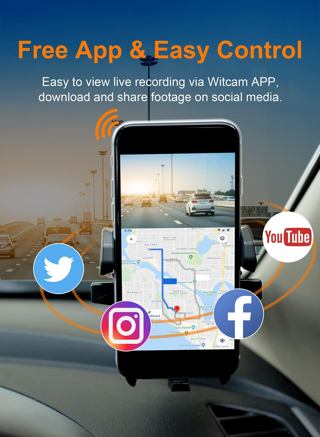 Dual Dash Cam Front and Rear, Car Camera with Wifi and GPS, Front 4K Rear 1080P Dash Camera for Cars, 2" IPS Display, Night Vision, WDR, Parking Monitor, Supports up to 256GB Max Storage