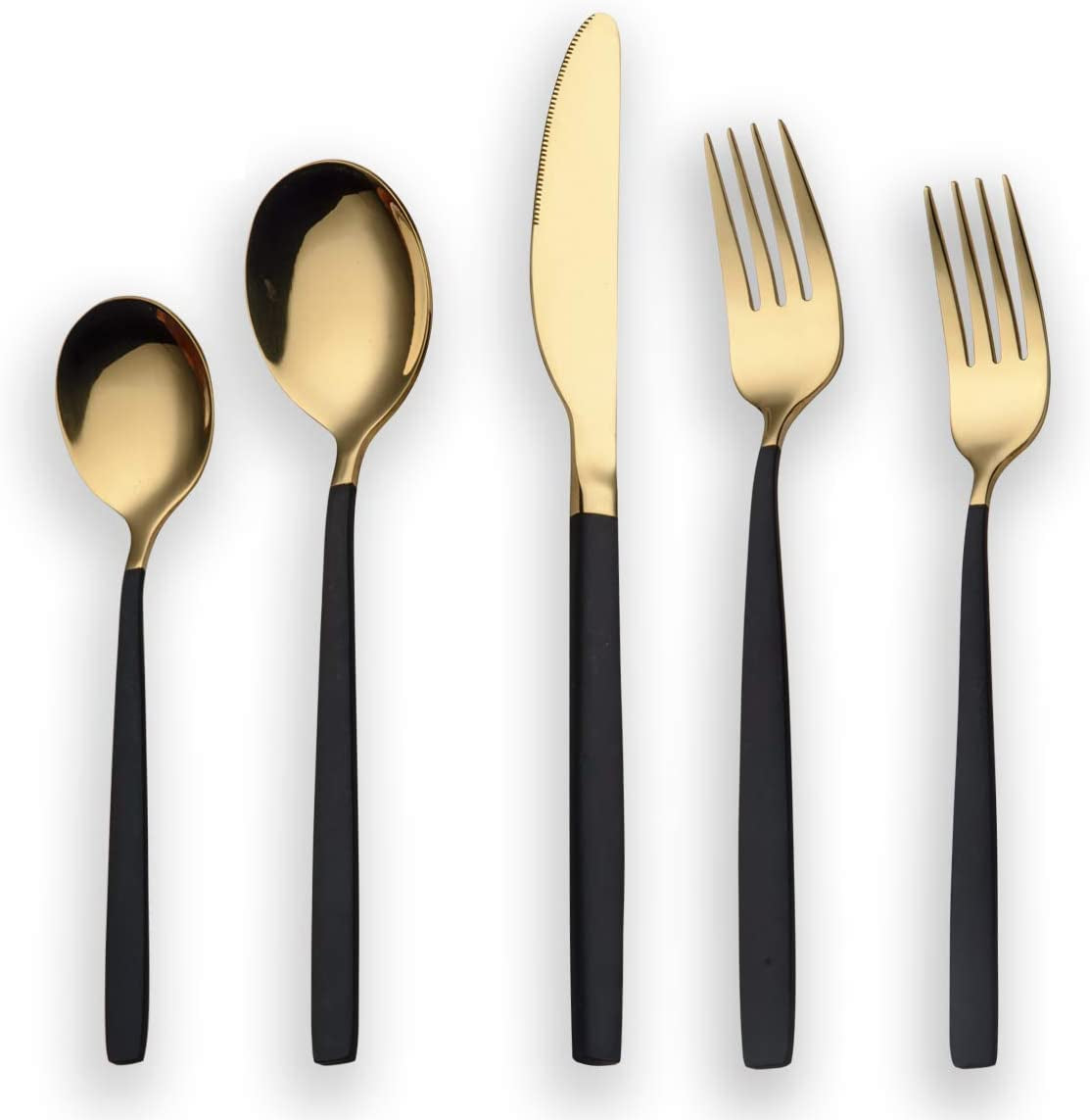 Black and Golden 20-Piece Titanium-Plated Stainless Steel Flatware Set - Features Black Handles with Golden Accents, Providing a Unique and Elegant Black and Golden Cutlery Set for Service for 4.