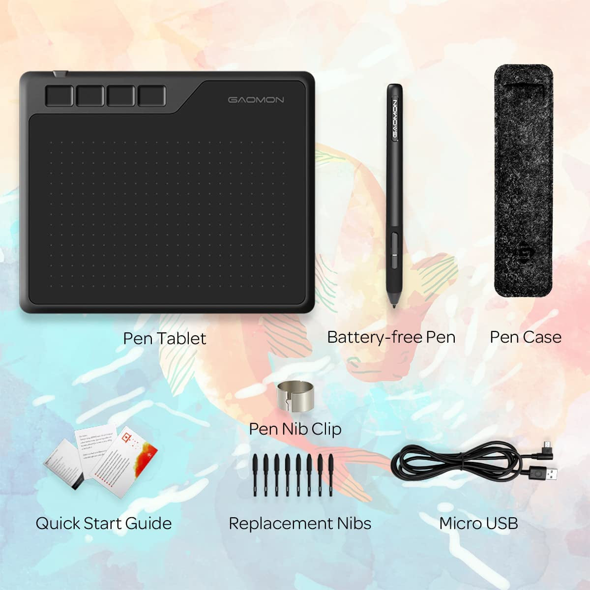 6.5 x 4 Inches Graphics Tablet with 8192 Pressure Levels, 4 Express Keys, and Battery-Free Pen for Digital Drawing & OSU on Mac, Windows, and Android Devices