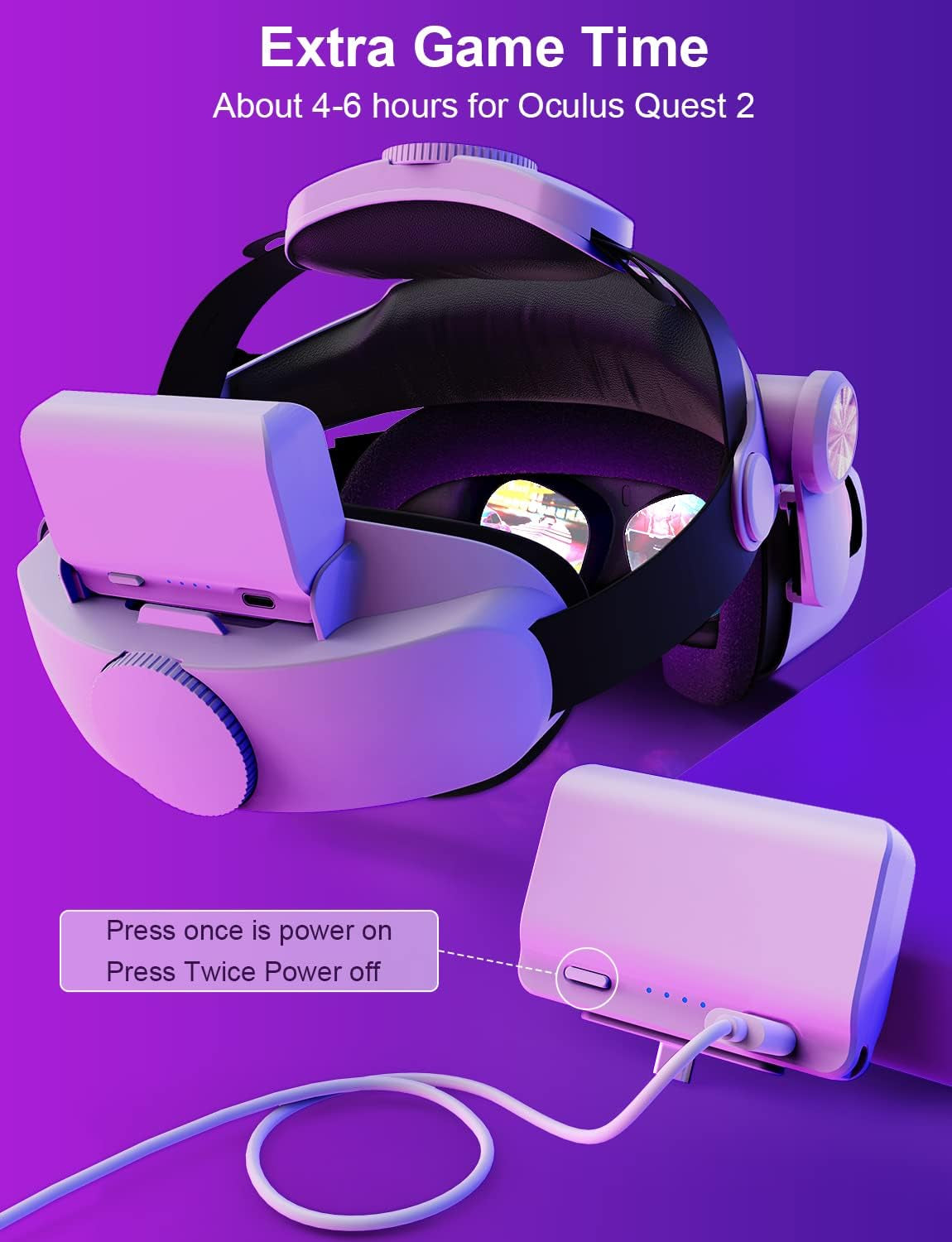 Enhanced VR Head Strap for Meta Quest 2 - Extend Playtime by 4 Hours with 7000mAh Replaceable Battery, Provides Enhanced Support and Comfort in VR Gaming (Patent Pending)
