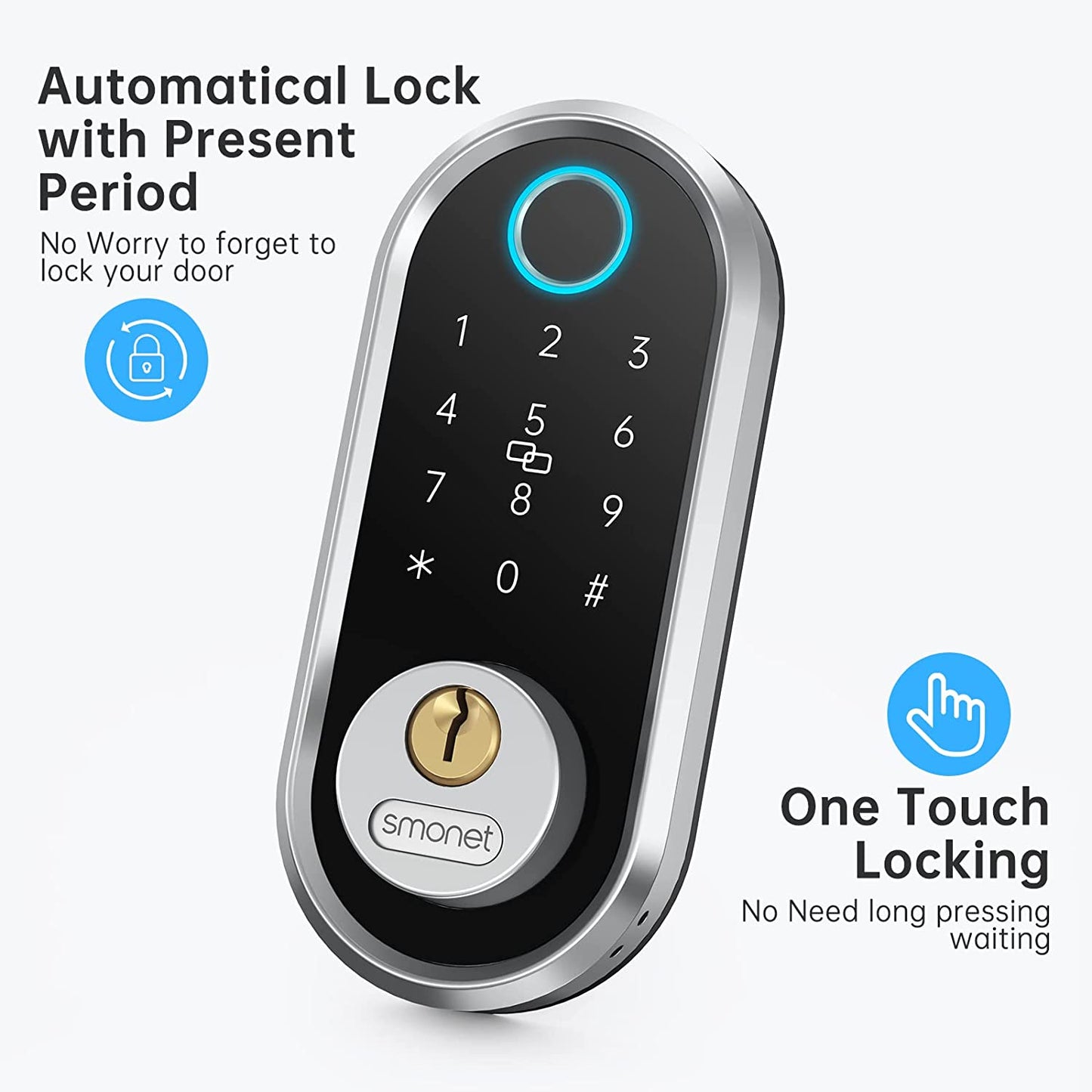 Smart Deadbolt Lock Fingerprint Electronic Door Lock with Keypad-Bluetooth Keyless Entry, App Control, Ekeys Sharing, App Monitoring, Auto Lock for Homes and Hotels