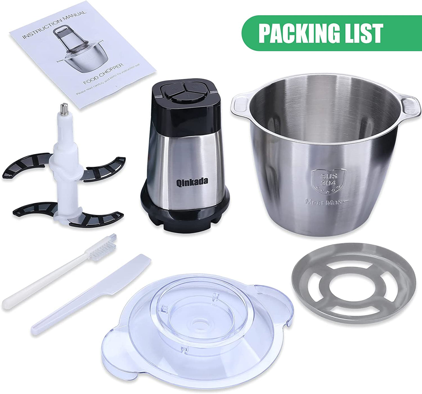 Electric Meat Grinder, 500W Food Processor 3.5L Chopping Meat, 14Cup Large Stainless Steel Electric Food Chopper with 4 Sharp Blades 3 Rotating Speed Levels and Spatula