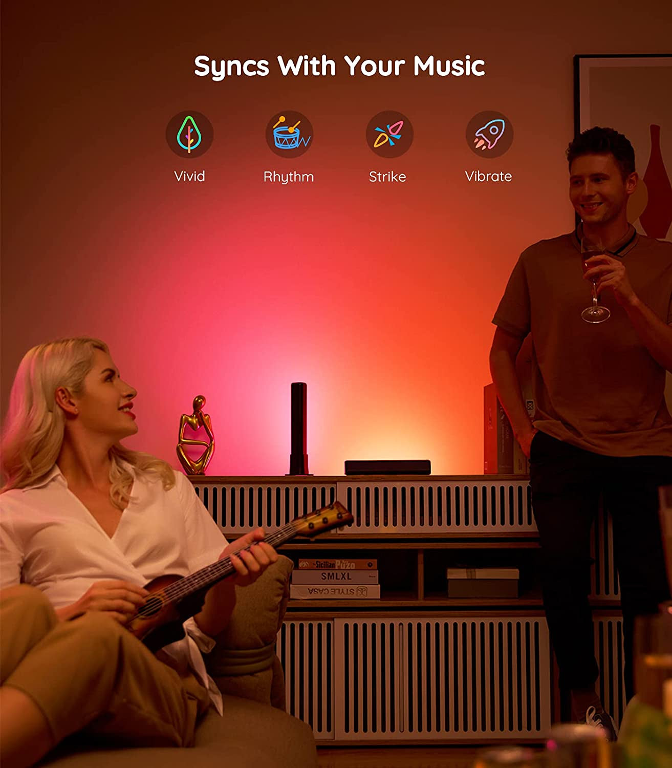 Compact RGBICWW smart LED light bars offer 12 scene modes, music modes, and Bluetooth connectivity. They are perfect for enhancing entertainment setups, PCs, TVs, and room decor. Please note that these light bars do not support WiFi or Alexa.