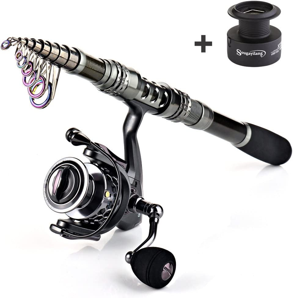 Fishing Rod Combos with Telescopic Pole, Spinning Reels, and Travel Bag for Saltwater and Freshwater Fishing