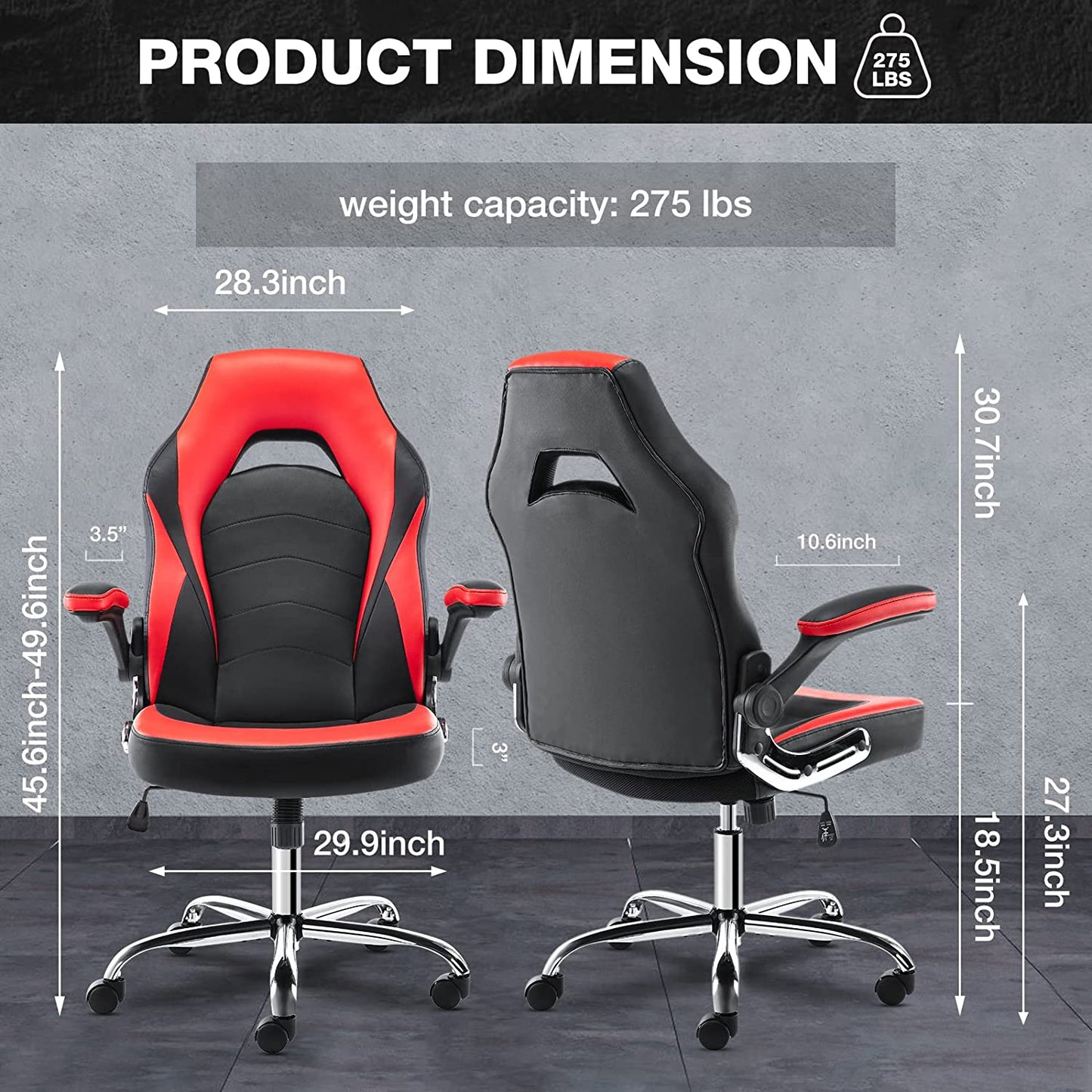 Ergonomic Gaming Office Chair - PU Leather Executive Swivel Design - Features Flip-Up Armrests and Lumbar Support - Suitable for Working, Studying, and Gaming - Color: Grey.