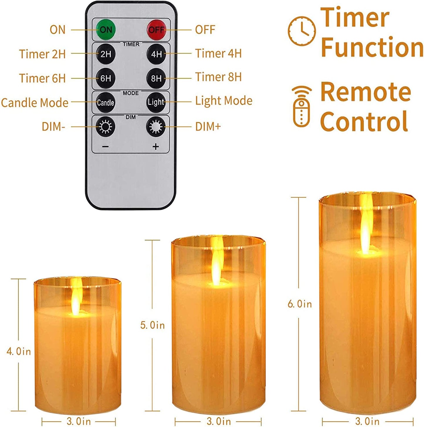 Flickering Flameless LED Candles with Real Wax and Moving Flame, Battery Operated, Timer Remote, Glass Effect - Perfect for Festival, Wedding, Home, and Party Decor