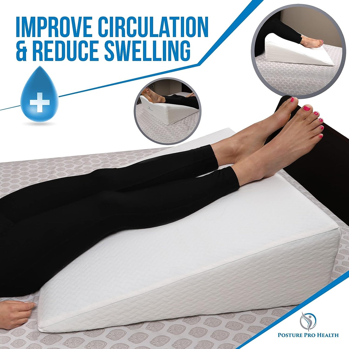 Ergonomic Inclined Bed Wedge Pillow with Memory Foam Top - Sleeping Pillow to Assist with Acid Reflux, Snoring, Back and Neck Pain - Includes Washable Cover - Dimensions: 25" L x 24" W x 7" H
