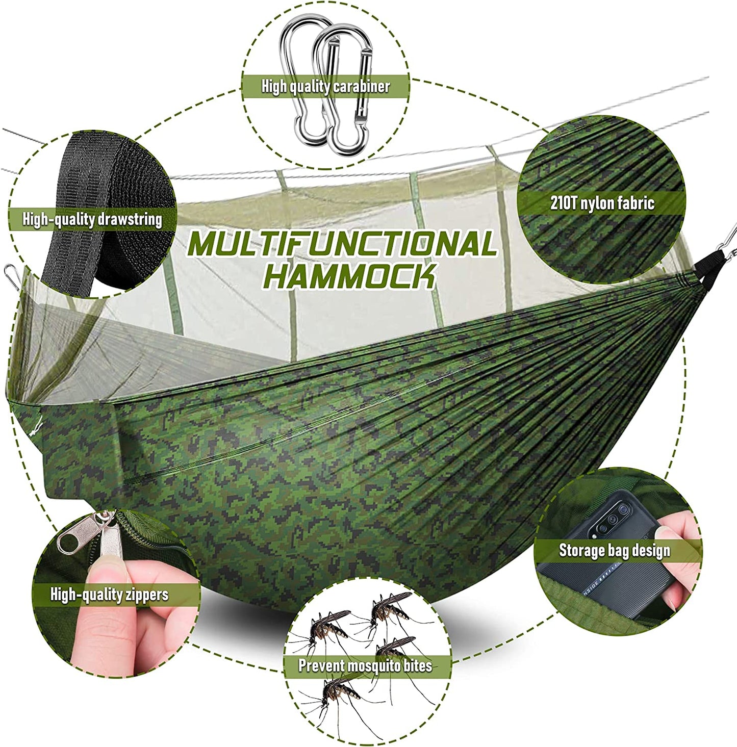 Lightweight Camping Hammock with Mosquito Net - Made from Parachute Fabric, Suitable for Indoor and Outdoor Use, including Camping, Hiking, Backpacking, and Backyard Relaxation.