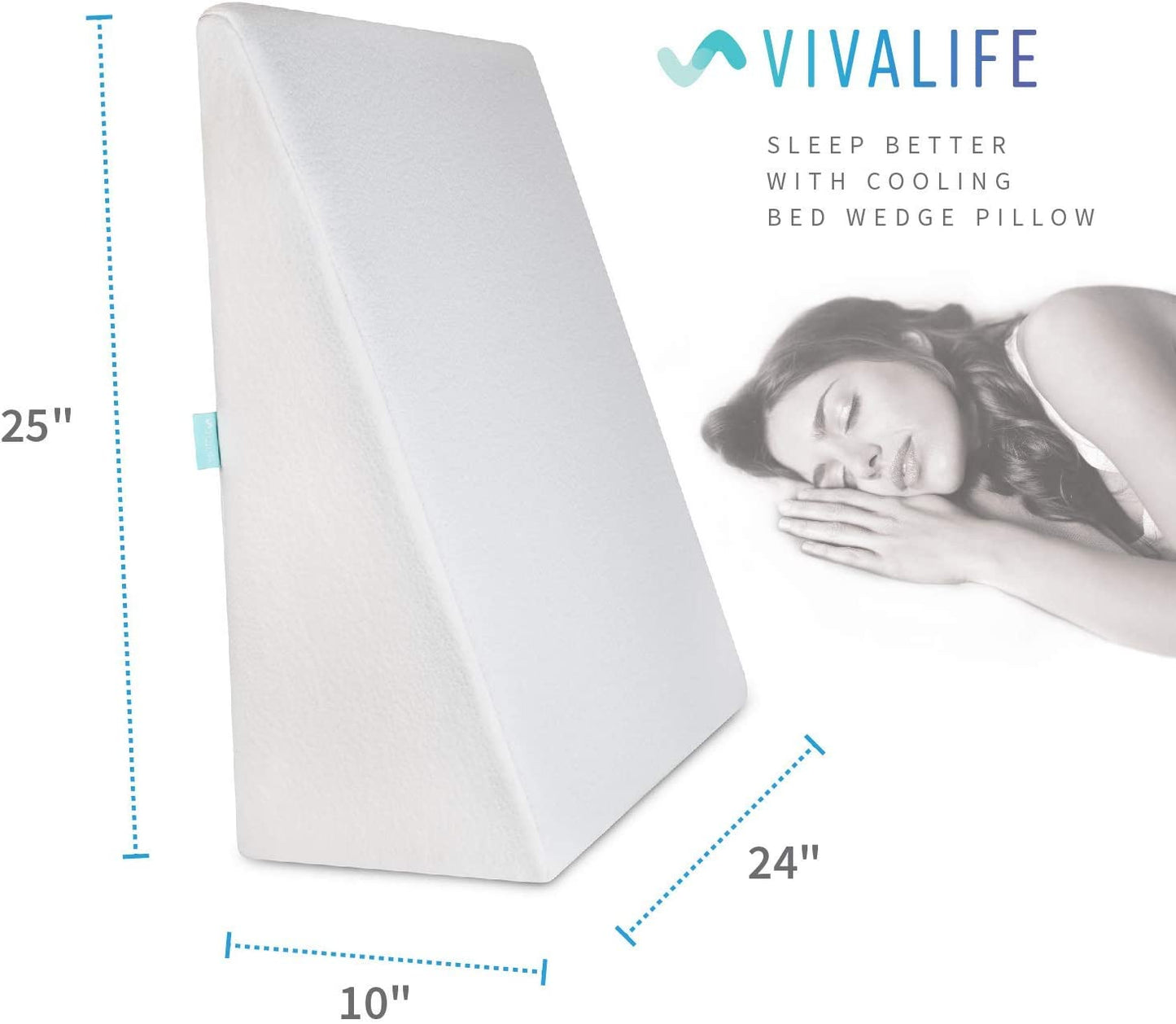 Cooling Bed Wedge Pillow with Gel Memory Foam Top - 10 Inch Wedge - Provides Elevated Support for Lower Back Pain, Acid Reflux, Heartburn, Allergies, and Snoring - Comes with an Ultra Soft Breathable Cover