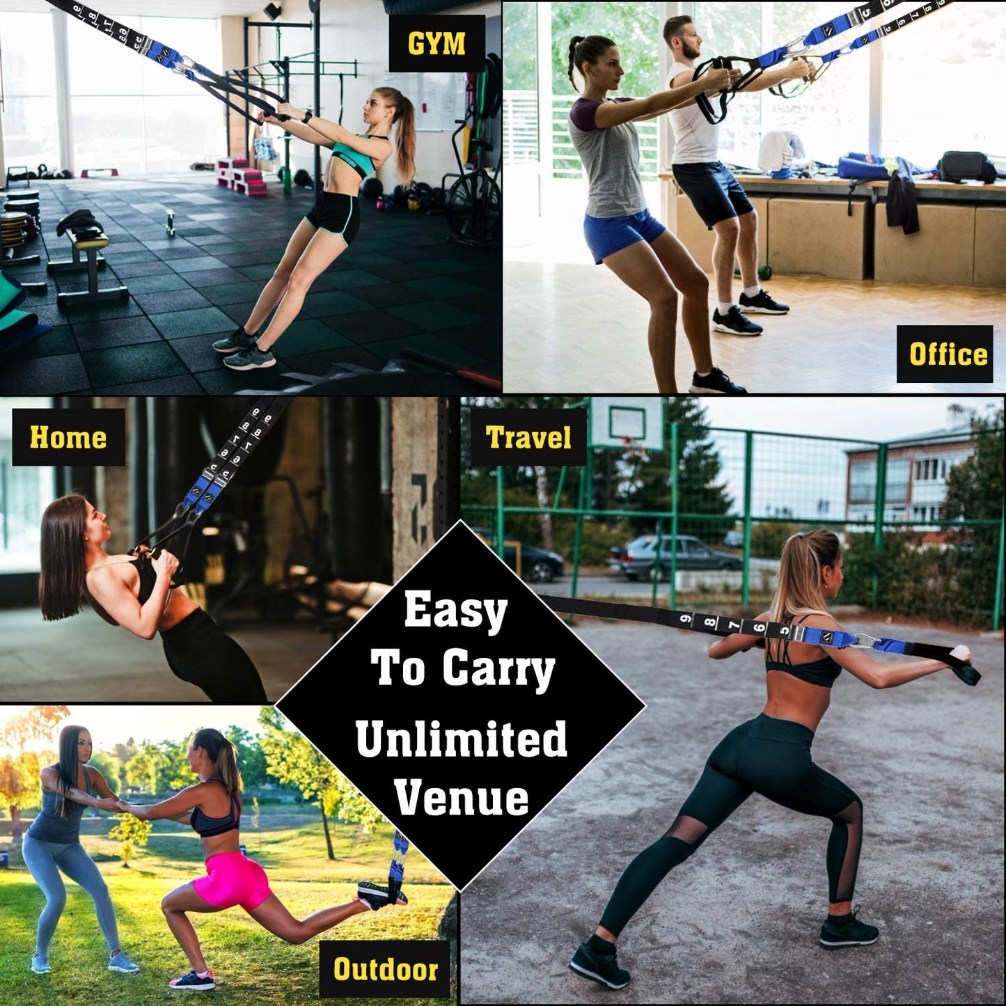 Bodyweight Resistance Trainer Kit - This home suspension training straps set includes resistance loop bands, offering a full-body workout for both indoor and outdoor gyms.