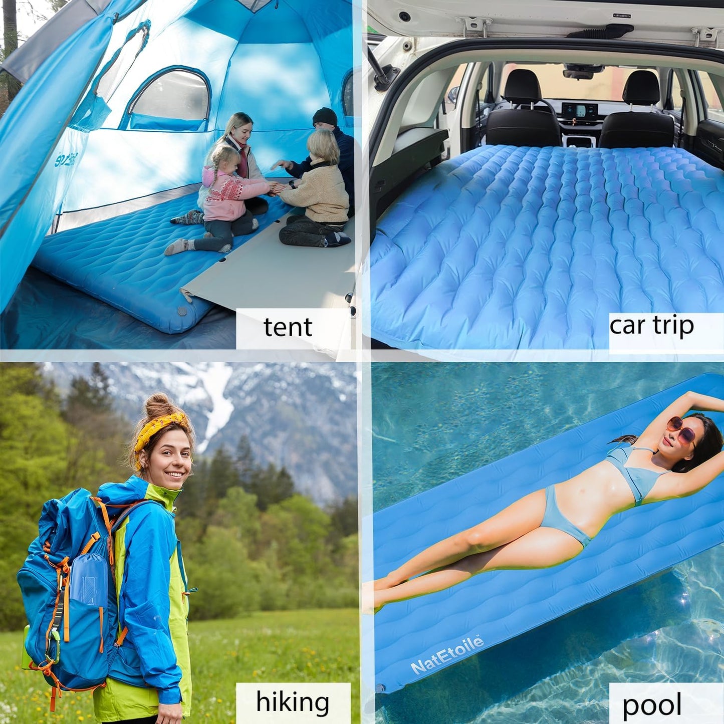 Double Camping Air Mattress - 6.3" Thick Queen Size Inflatable Sleeping Pad for Two People, Ideal for Camping, Tent, and Cot, Blue