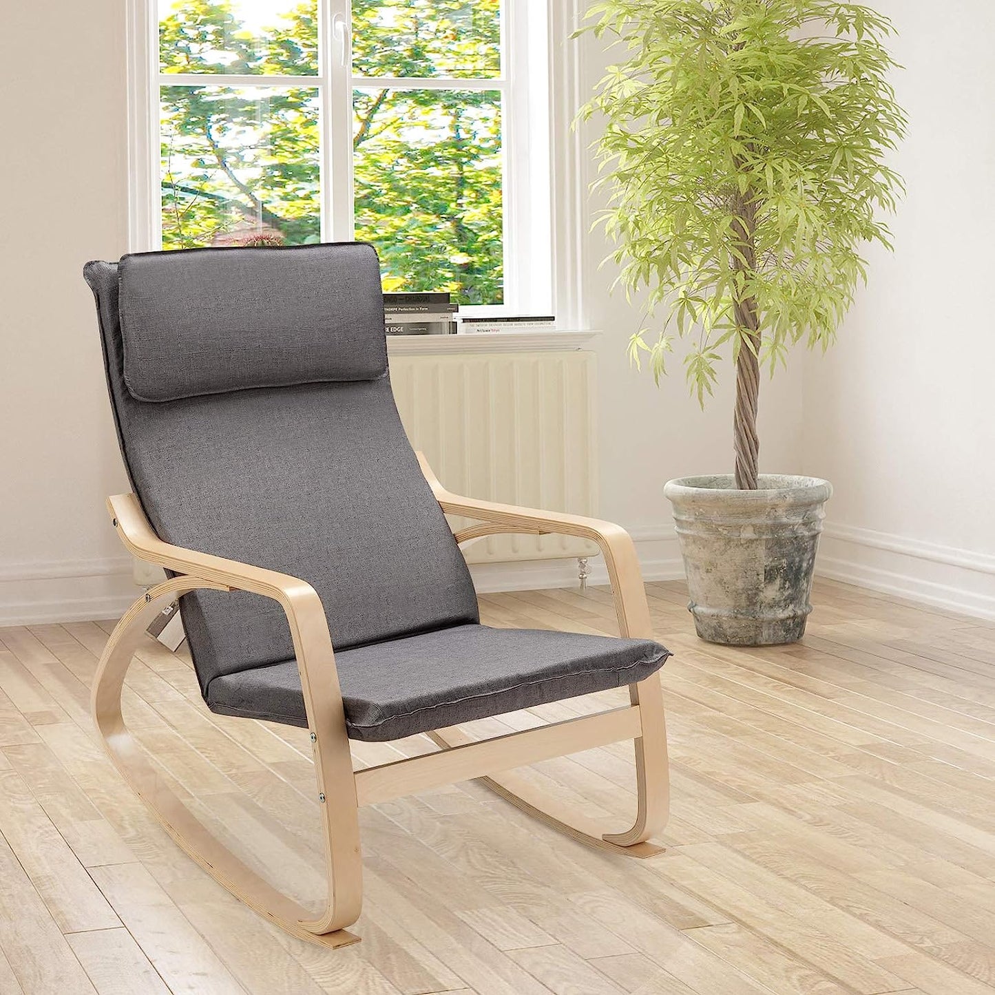 Rocking Chair with Removable Cushion, Leisure Armchair Suitable for Living Room, Bedroom, Balcony, Nursery Room Ergonomic Chair (1, Gray)