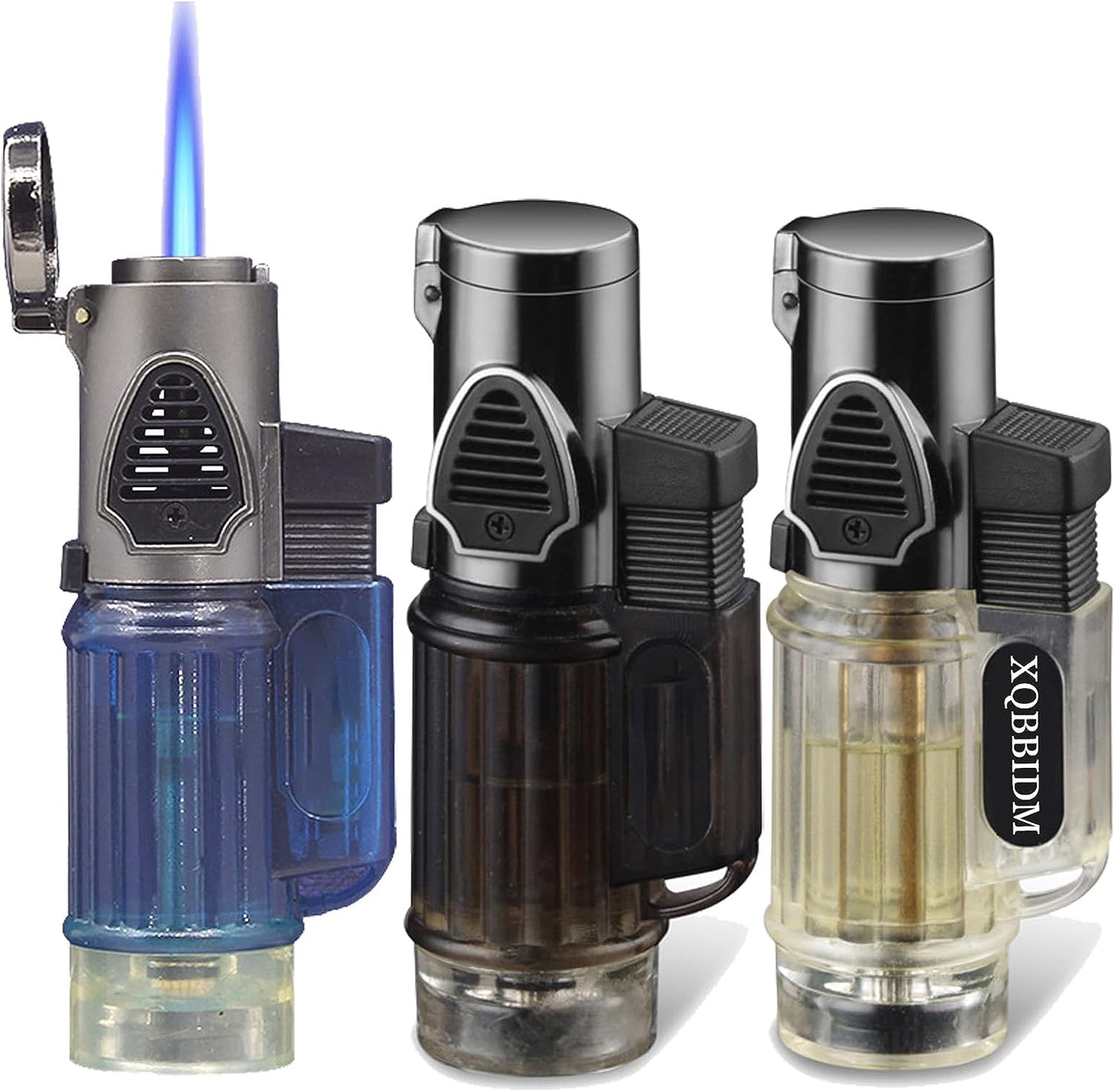 Lighter, 3 Pack Butane Lighter, Windproof Jet Flame Lighter with Fuel Window & Flame Locker,Cool Design Adjustable Flame Torch Lighter for Candle,Kitchen,Grill, Outdoor,Indoor(Without Butane)