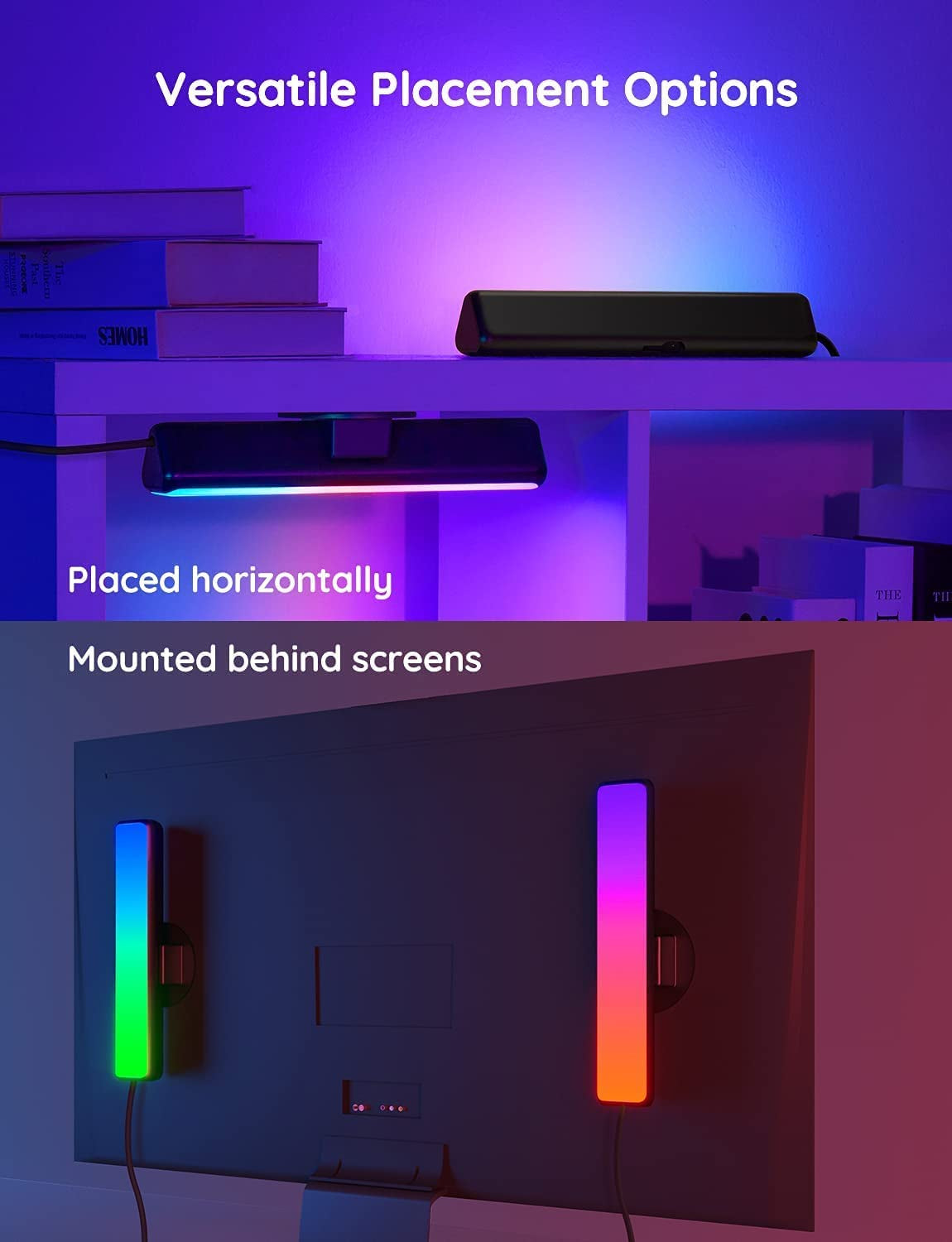 Flow Plus Smart LED Light Bars: Gaming Lights with RGBICWW Wifi. Work with Alexa and Google Assistant. Features Scene Modes and Music Modes. Perfect for Gaming, Pictures, PC, TV, and Room Decoration