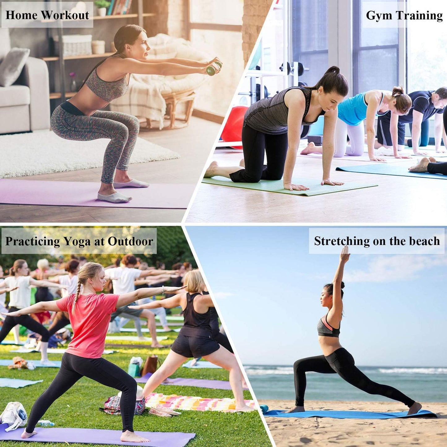 Non-Slip Yoga Mat with Thickness for Fitness Exercises, Comes with Easy-Cinch Yoga Mat Carrier Strap - Suitable for Home Gym Workouts