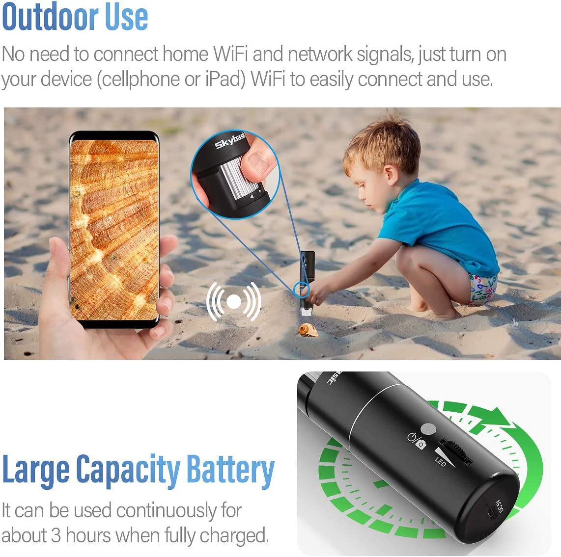 Portable Wireless Digital Microscope, 50X-1000X Magnification, WiFi Connectivity, Adjustable Stand, HD USB Microscope Camera for Iphone, Android, Ipad, Windows, Mac Computers