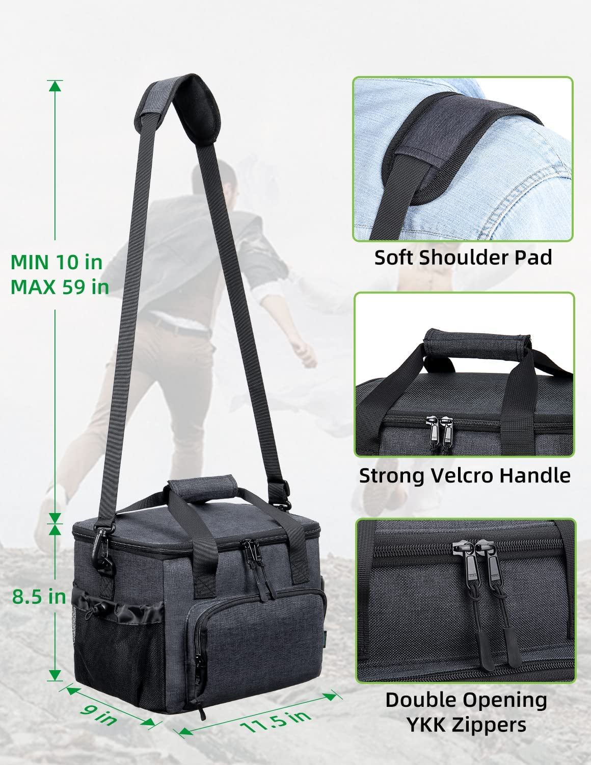 Insulated Lunch Bag with Multiple Pockets, Large Capacity Lunch Box for Adults, Leakproof Cooler Bag for Work, School, and Picnics