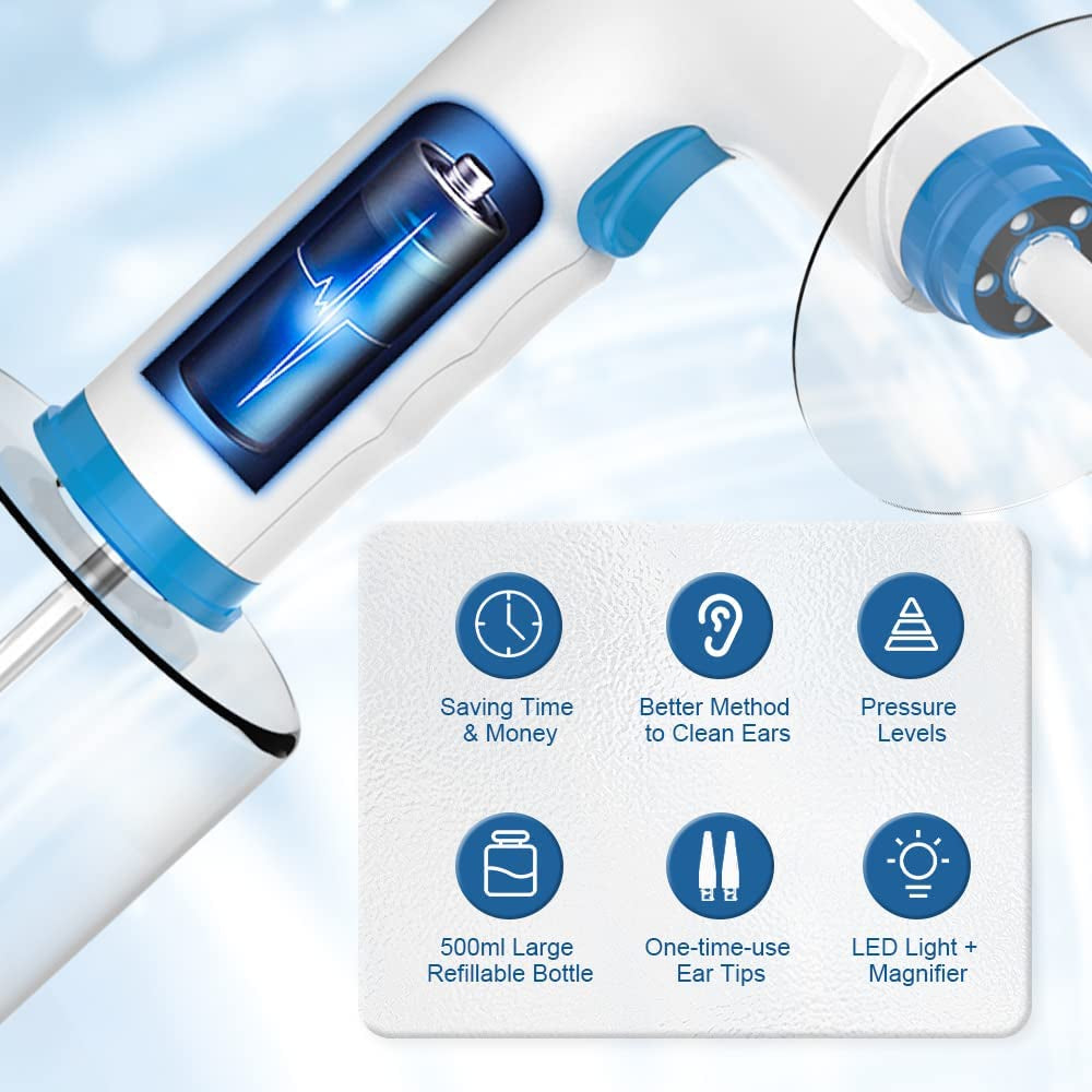 Ear Wax Removal Kit, Rechargeable Ear Irrigation System, and Effective Clean Ear, Features Disposable Tips & Ear Catch Basin (9+1 Disposable Tips)