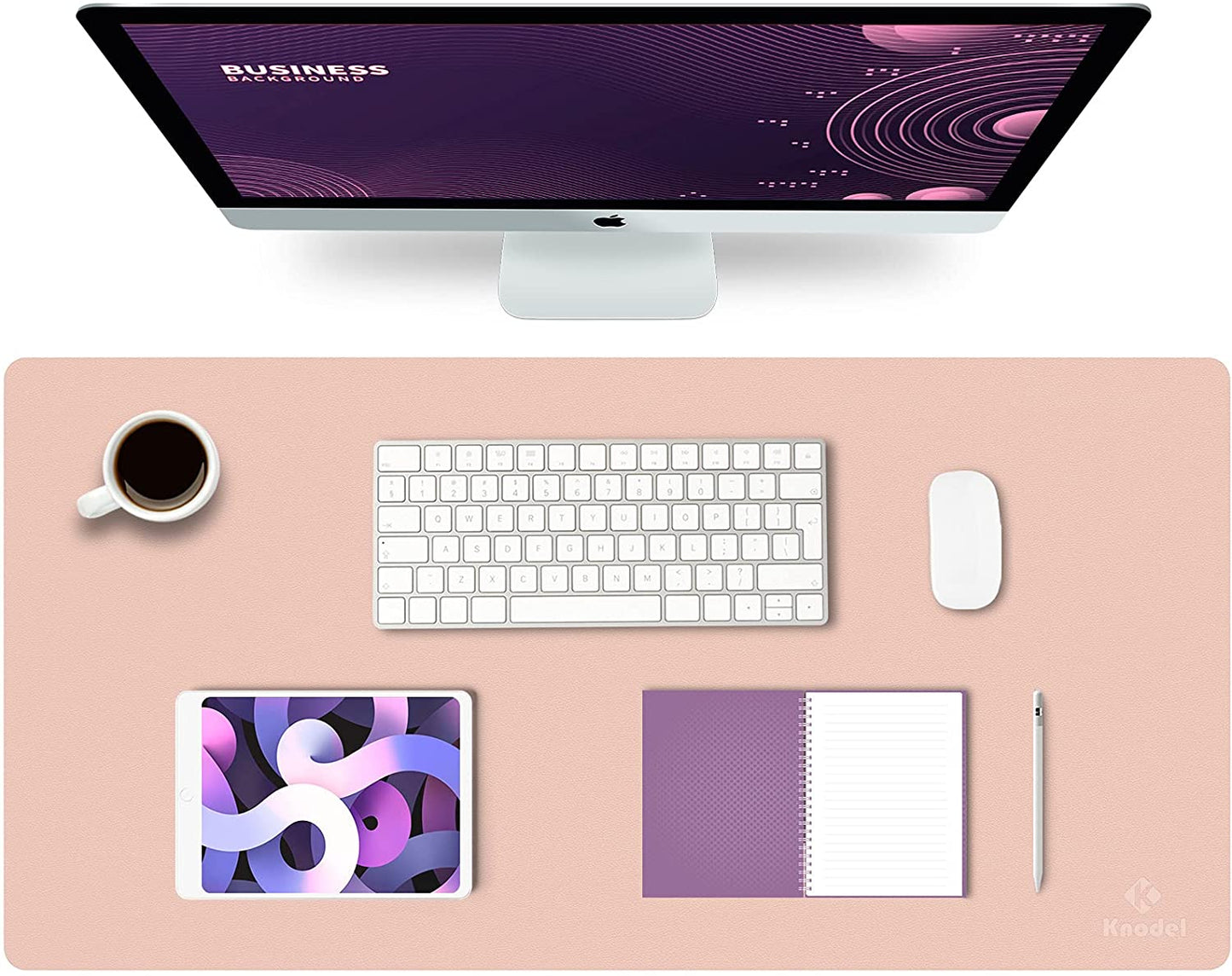 Pink Desk Pad/Office Desk Mat, 31.5" x 15.7" PU Leather Desk Blotter, Laptop Desk Mat, Waterproof Desk Writing Pad for Office and Home, Dual-Sided
