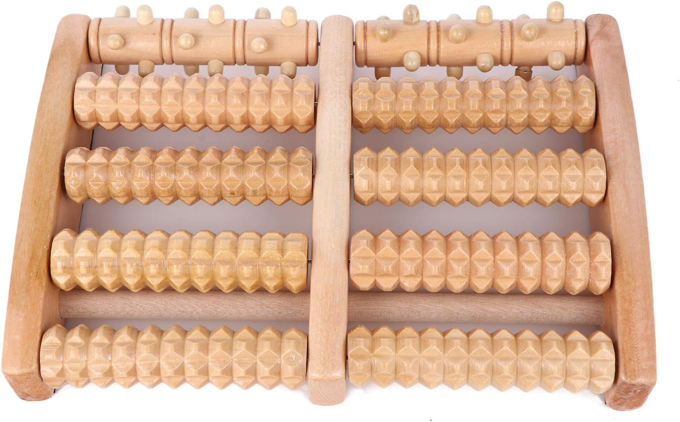 Dual Wooden Foot Massager Roller - Designed for Plantar Fasciitis, Arch Pain, and Muscle Tension Relief, Offers Acupressure Therapy for Pain Alleviation, Suitable for Home or Office Use; Large Size for Effective Foot Massage.