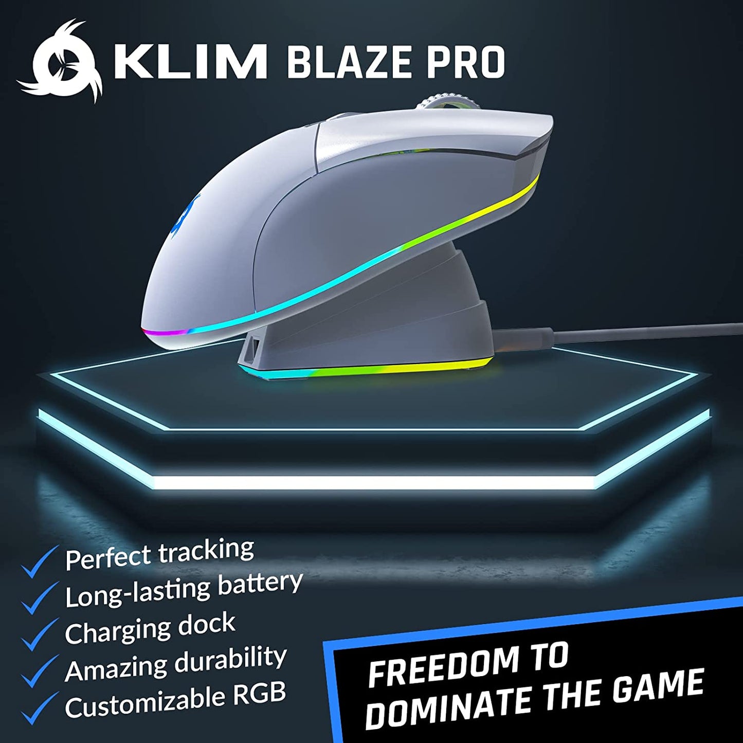 Rechargeable Wireless Gaming Mouse Blaze Pro with Charging Dock, RGB, High-Precision Sensor, Long-Lasting Battery, up to 6000 DPI. Great Wireless PC Gaming Mouse for 2022