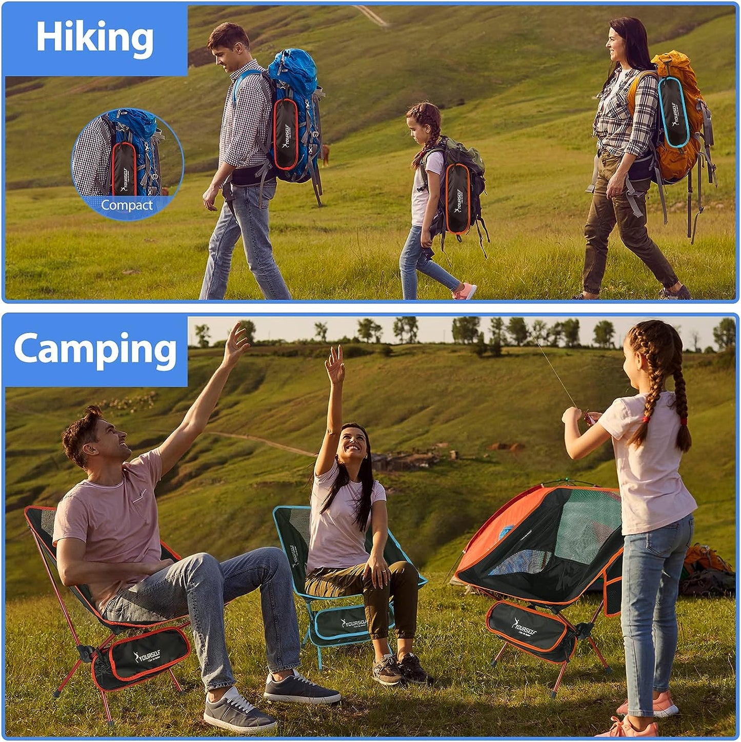Portable Camping Chairs - Foldable, Lightweight, and Comfortable for Adults, Ideal for Outdoor Use, Beach, Lawn, and Camping Activities