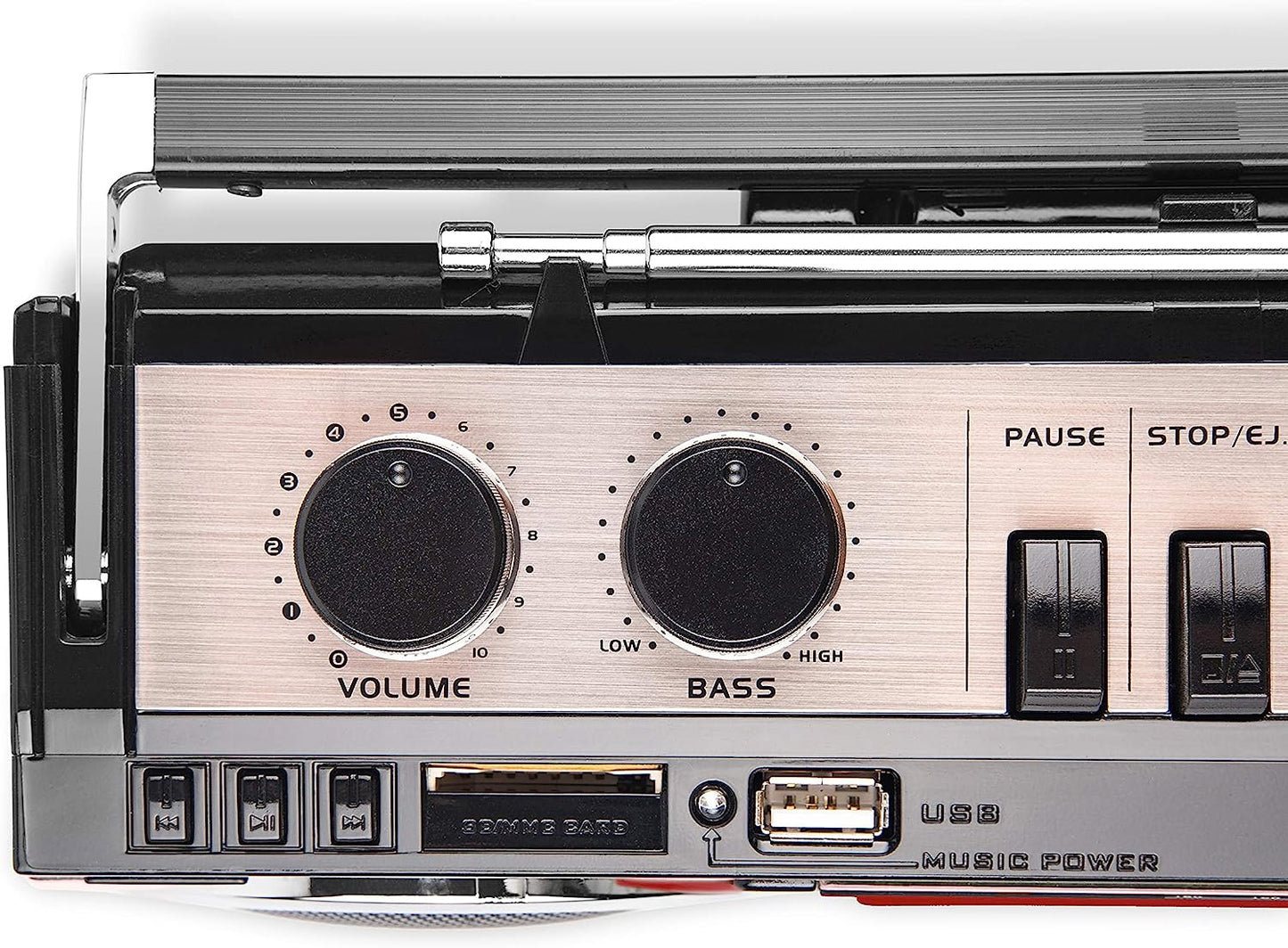 Cassette Boombox with Bluetooth, Cassette Player and Recorder, AM/FM/SW-1-SW2 Radio, USB, SD - Retro Blue, RED