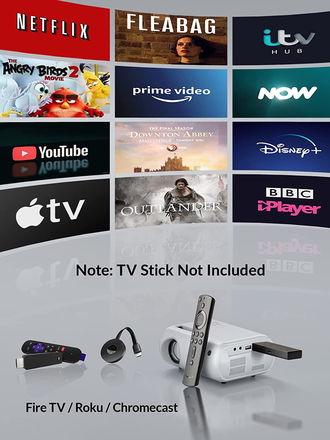 Portable Mini Projector - Enjoy Outdoor Movies with 9000 Lux Full HD 1080P Projection. Compatible with iOS/Android Phones, Tablets, Laptops, PCs, TV Sticks, Boxes, USB Drives, DVDs, and Game Consoles.