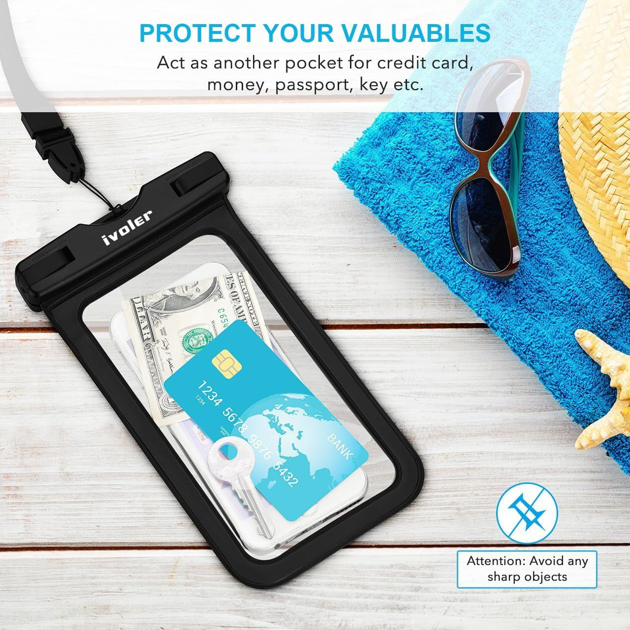 Waterproof Pouch Bag with Phone Case - Ultra Clear Waterproof Pouch Phone Dry Bag for Devices Under 6.5 inches - Long Adjustable Waist Strap for Outdoor Water Sports, Fishing, Swimming, Boating, Kayaking, and Hiking