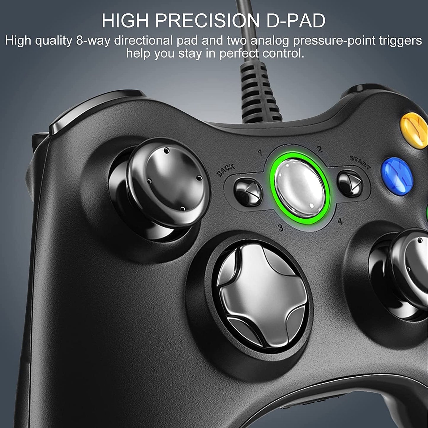Xbox 360 Controller - USB Wired Gamepad Joystick with Enhanced Dual Vibration and Ergonomic Design for Microsoft Xbox 360 & Slim, and PC Windows 7/8/10 (Black)