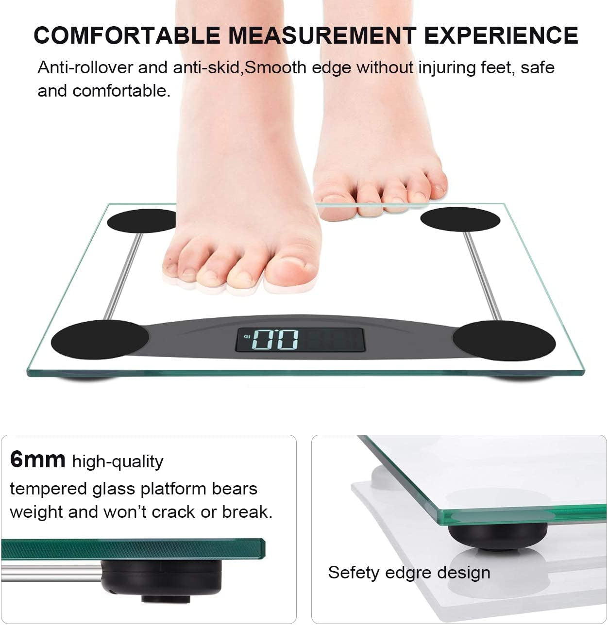 Precision Digital Body Weight Scale: Step-On Technology, LCD Backlit Display, and Accurate Weight Measurements up to 400 lbs Capacity. Color: Black.