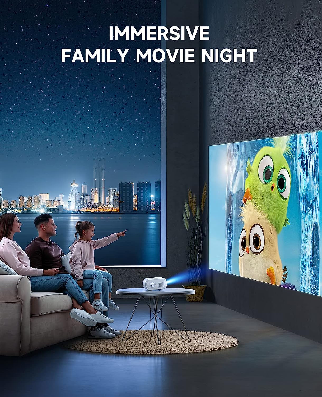 Portable Mini Projector - Enjoy Outdoor Movies with 9000 Lux Full HD 1080P Projection. Compatible with iOS/Android Phones, Tablets, Laptops, PCs, TV Sticks, Boxes, USB Drives, DVDs, and Game Consoles.