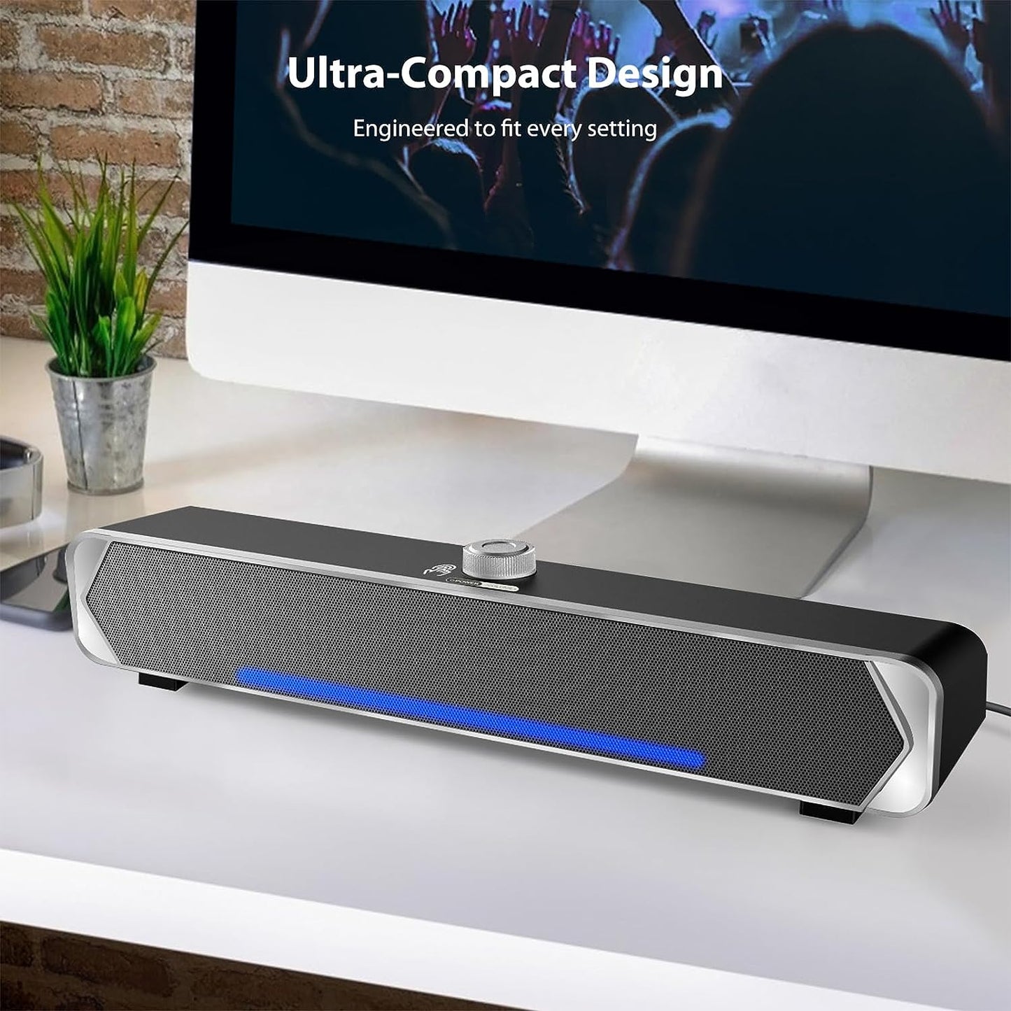 Bluetooth 5.3 Computer Soundbar: PC Speakers with Wired USB Power, LED Accent, and Superb Stereo Sound for Desktops, Monitors, Laptops, Tablets, and Smartphones