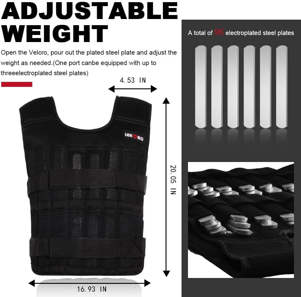 Premium Adjustable Weighted Vest for Intensive Workout Training - 44LB Fitness Weighted Jacket for Men and Women (Includes 96 Steel Plates Weights)